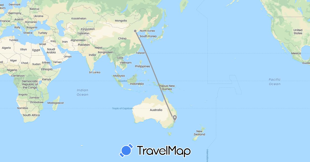 TravelMap itinerary: plane in Australia, China (Asia, Oceania)